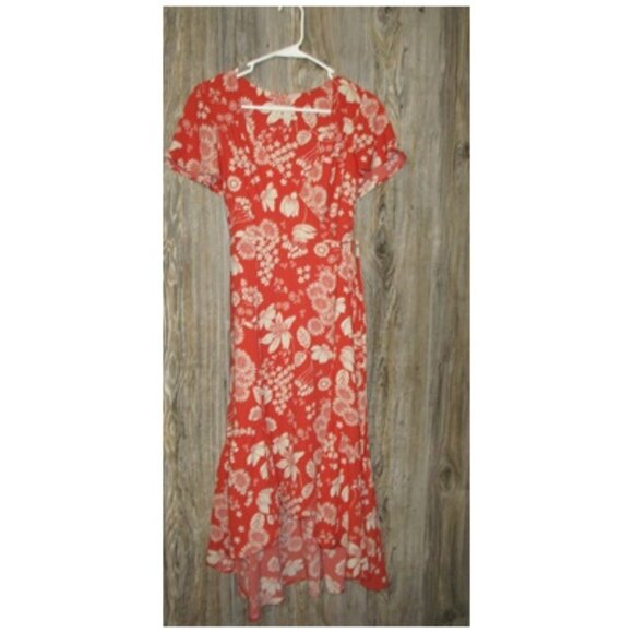 Urban Outfitters Dress Medium Orange Daphne Wrap Midi Floral V-Neck Boho Fall - Picture 9 of 10